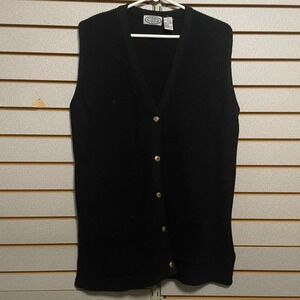 Tisbury Bay Knit Vest Sleeveless Button Down Pockets Black L/G